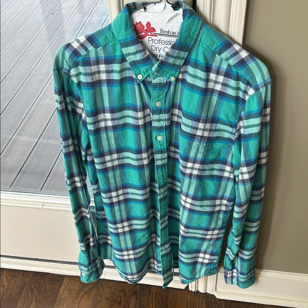 American Eagle Outfitters Teal and Navy Plaid Shirt